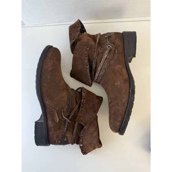 TRASK Women's Brown Suede Ankle Boots- SZ 9.5 36-01342 fold over braided detail - Picture 5 of 15